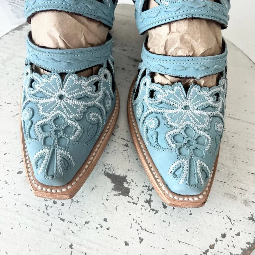 Lane Robin Slingback Mule Cowboy Boots Womens 5 Blue Cowgirl Western Short Ankle